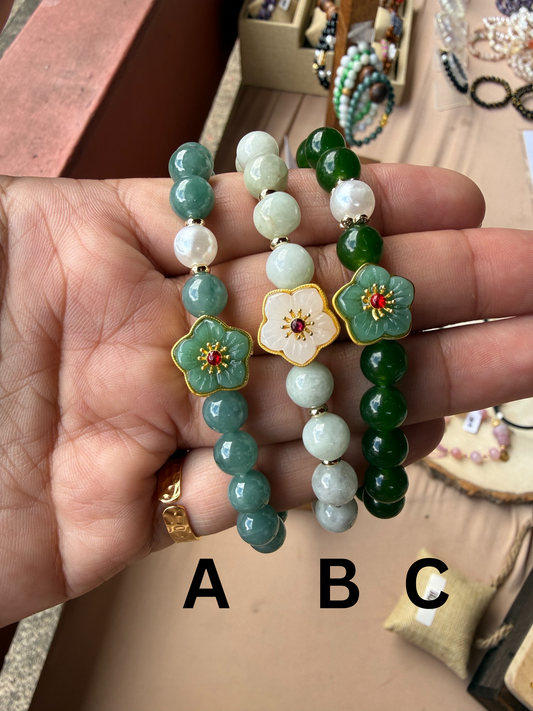 Blossom Jade Stretch Bracelets