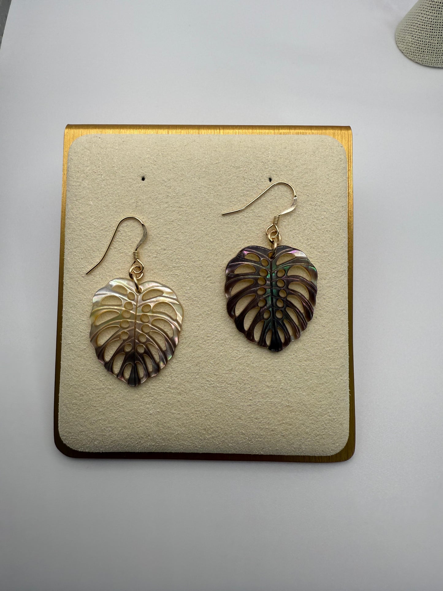 Mother of Pearl Monstera Leaf Earrings