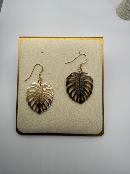 Mother of Pearl Monstera Leaf Earrings