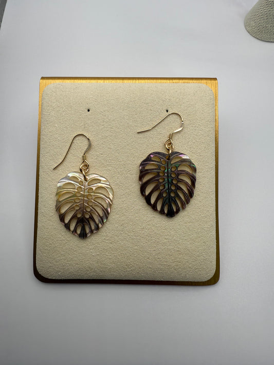 Mother of Pearl Monstera Leaf Earrings