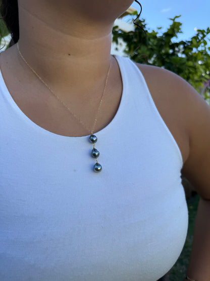 Triple vertical Tahitian pearl necklace