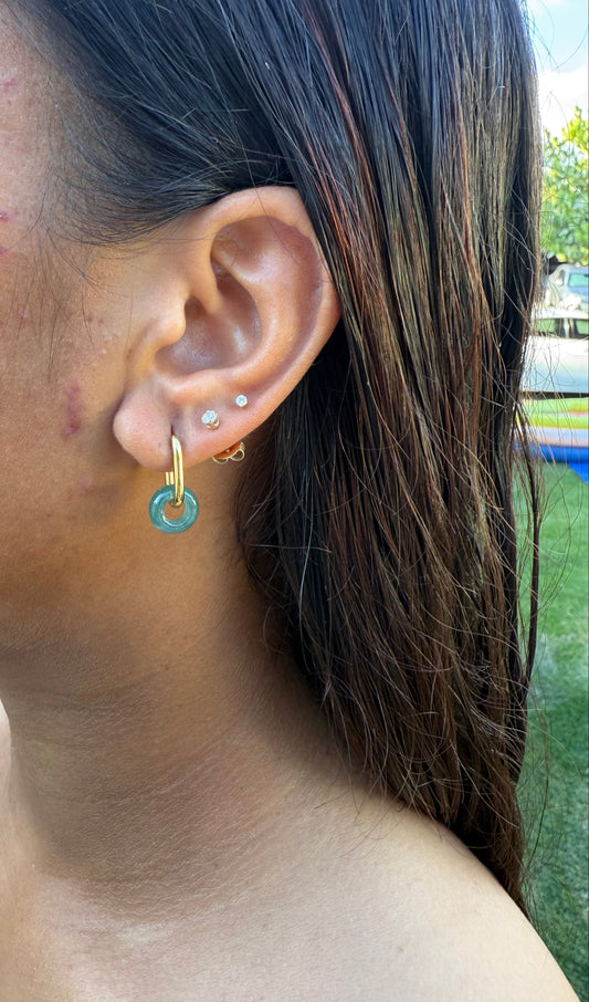 Jade Ring Drop Hoop Earrings