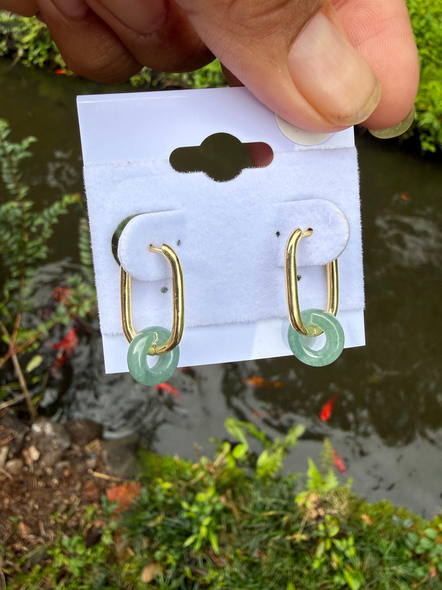 Jade Ring Drop Hoop Earrings